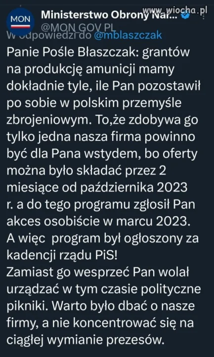 MON w odpowiedzi na kłamstwa Błaszczaka