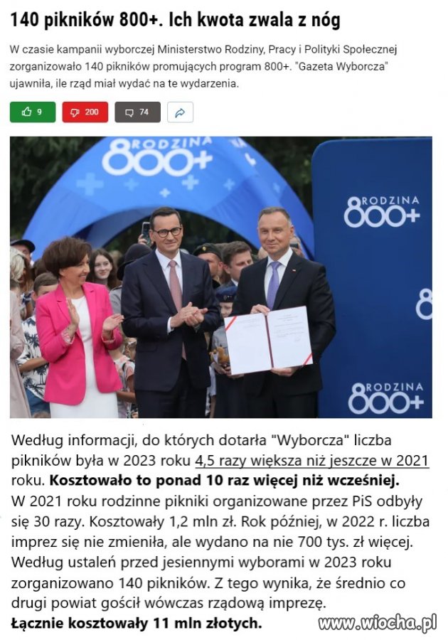 Podliczono koszt ''Pikników 800+''.