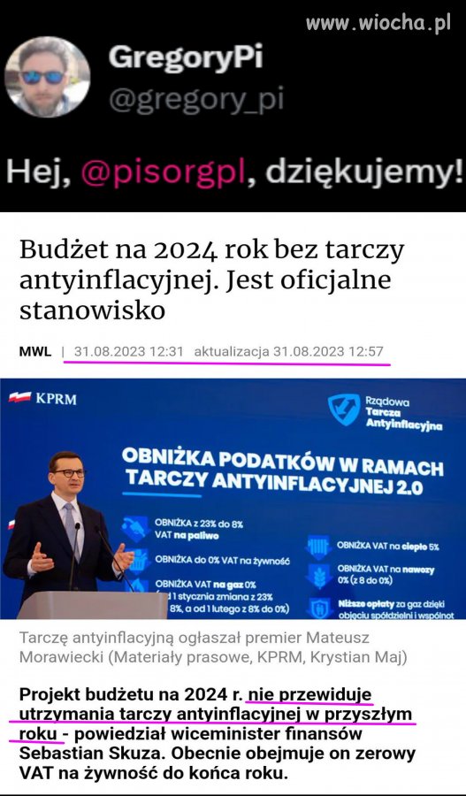 Budżet na 2024 BEZ tarczy antyinflacyjnej
