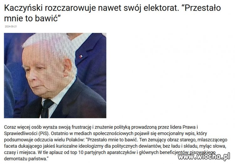 Senilny Kaczynski juz nikogo nie bawi, nawet elektoratu PiSu!