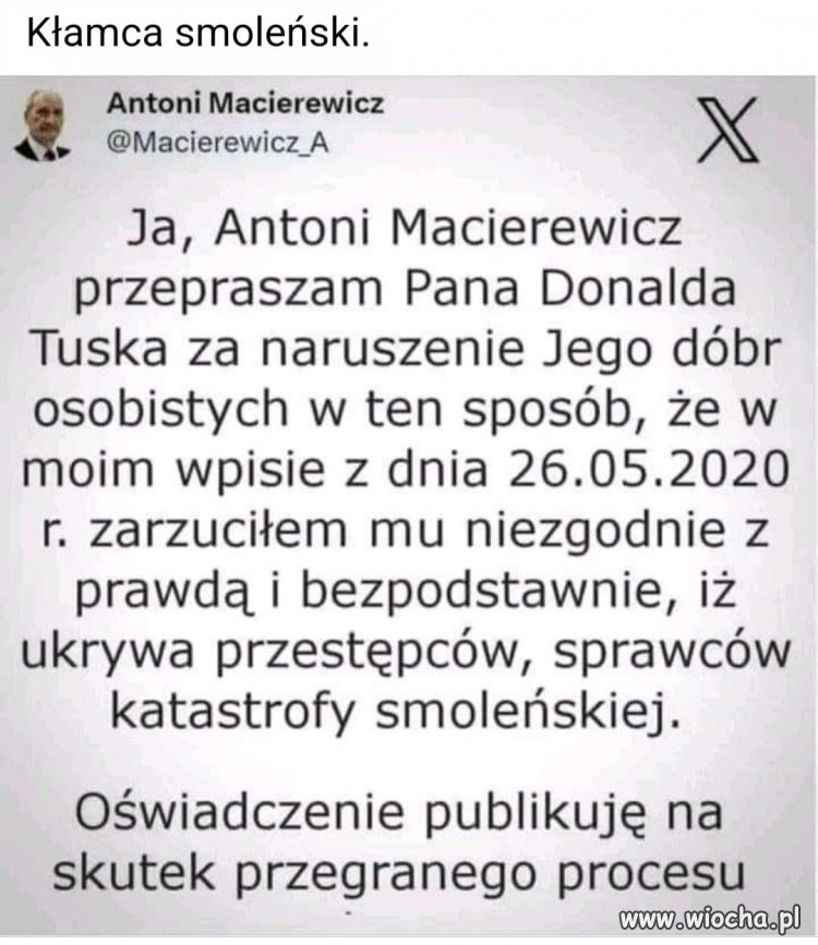 Kłamca smoleński przeprasza Tuska 