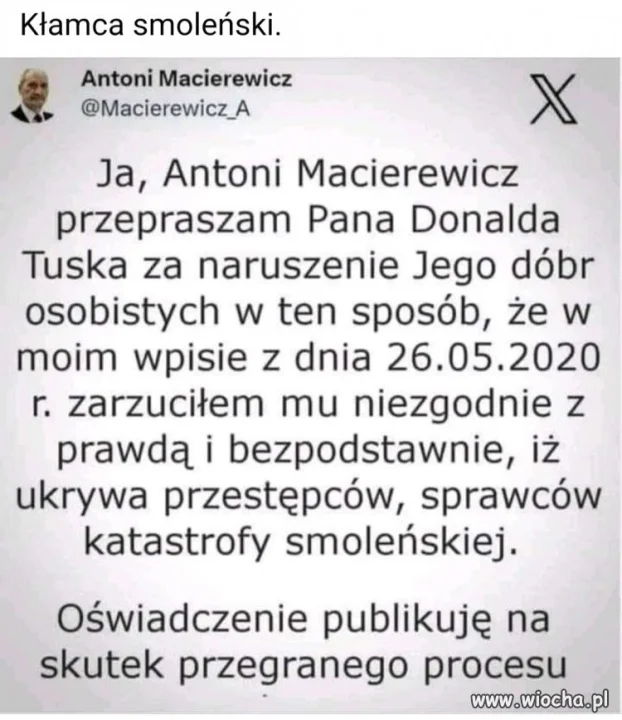 Kłamca smoleński przeprasza Tuska 