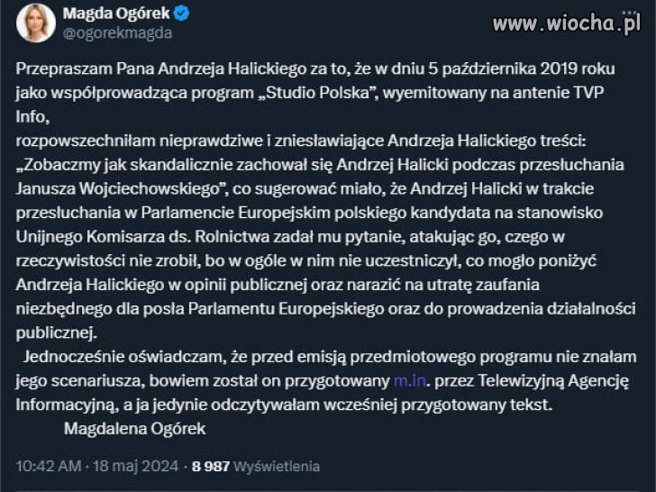 Ogórkowa przeprasza za szczucie