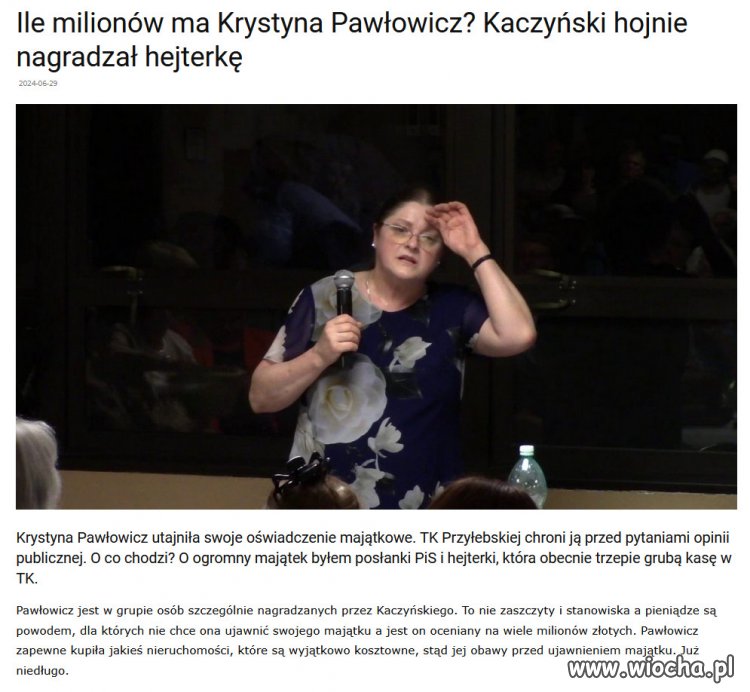 Krystyna Pawłowicz utajniła swoje oświadczenie majątkowe.