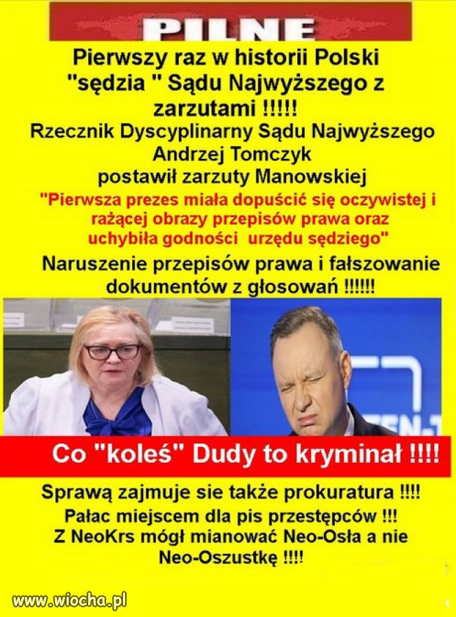 Zarzuty dyscyplinarne dla szefowej Sądu Najwyższego. 