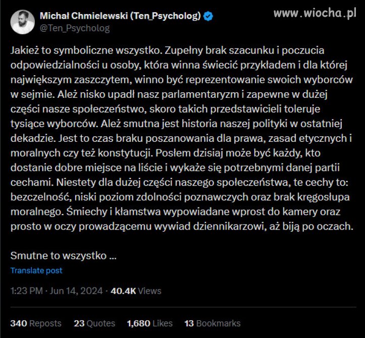 Mocne słowa Michała Chmielewskiego: