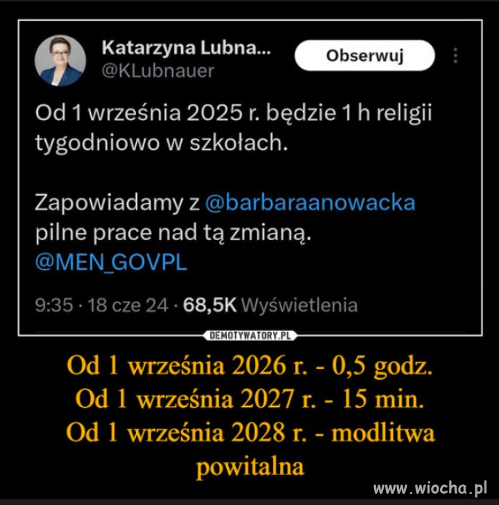Dobry początek...(miejscem religii jest tylko kościół)