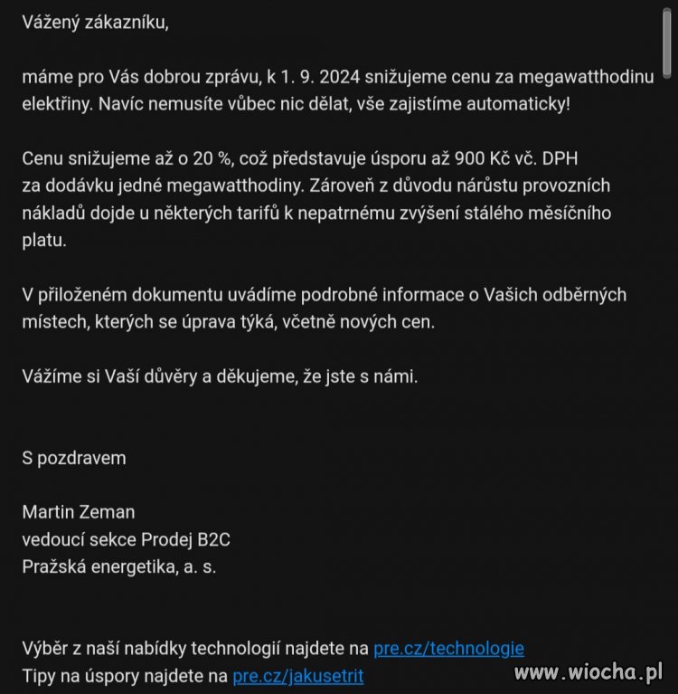 20% obniżki cen prądu od września w Czechach. 