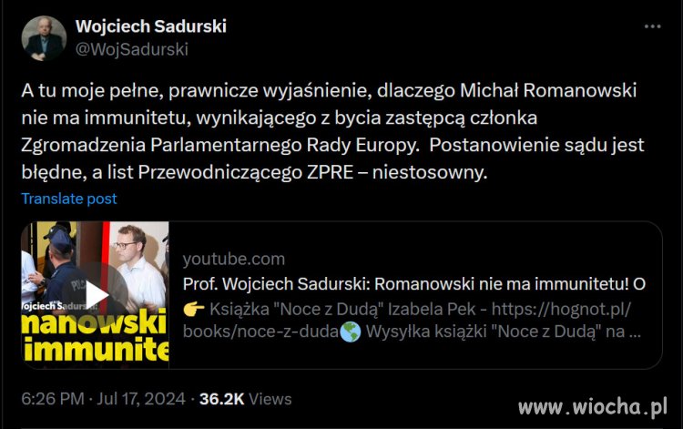 Ekspert o zatrzymaniu Romanowskiego. prof. Władysław Czapliński