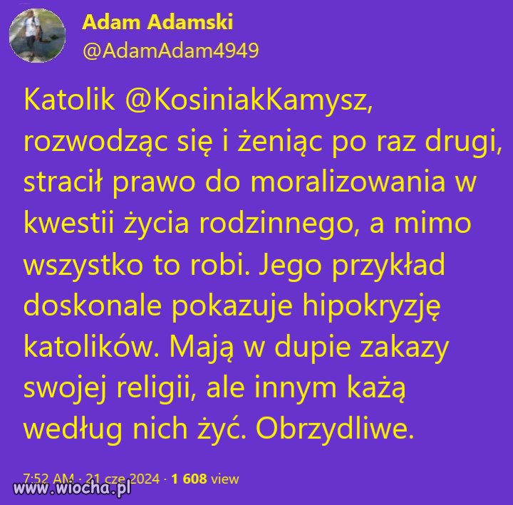 Uważa, że gorliwość w głoszeniu surowych zasad religijnych 