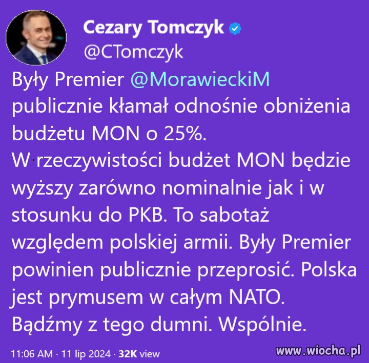 Powinien odpowiadać karnie za kłamstwa godzące w wojsko i rząd, 