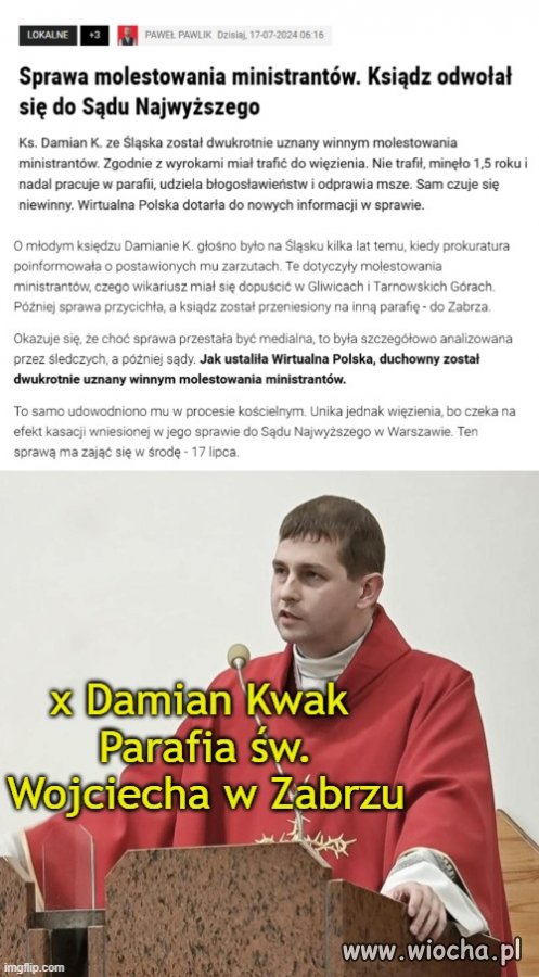 Xiądz Damian Kwak. Powinien siedzieć w pierdlu.
