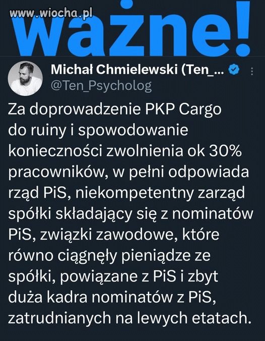 Pisowskie błazny zniszczyli PKP CARGO