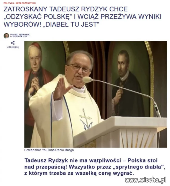 Rydzyk alarmuje! „Diabeł jest w Polsce”...