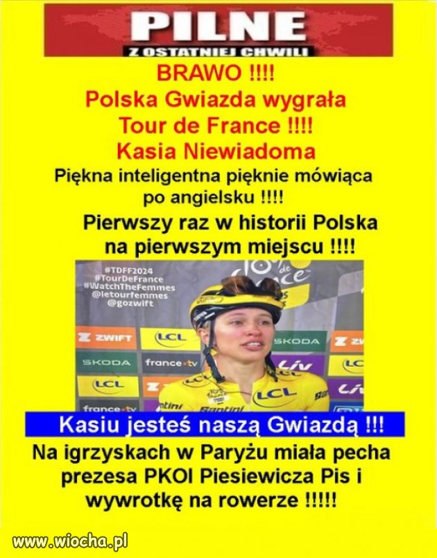 BRAWO !!! Polska Gwiazda wygrała  Tour de France !!!