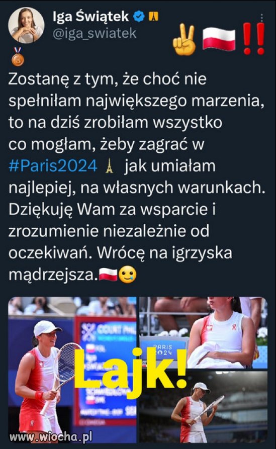 Słowo od Igi do nas wszystkich. Wielki szacunek dla niej!
