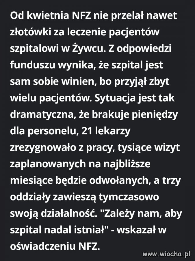 To o to chodzi... szpital ma nie przyjmować