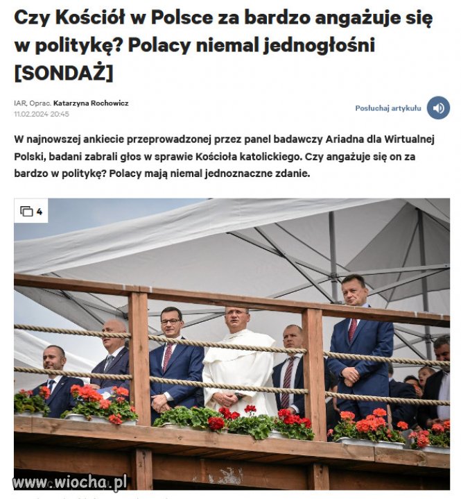 70 proc. uważa, że KK za bardzo angażuje się w politykę. 