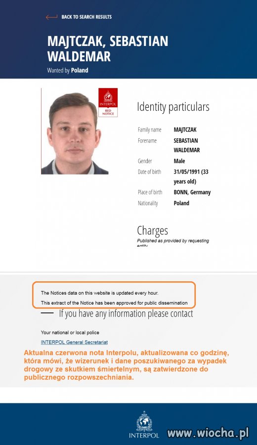 Interpol, aktualna czerwona nota, stan na dzień: