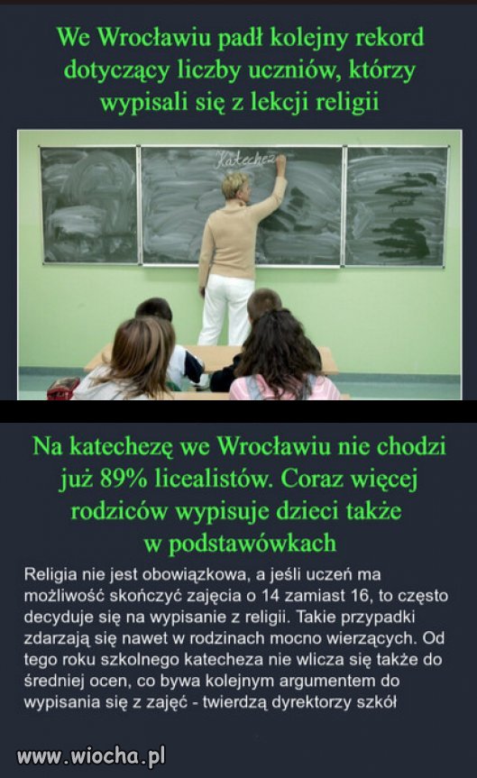 Coraz mniej indoktrynacji dzieci, przez sekte kosciola!
