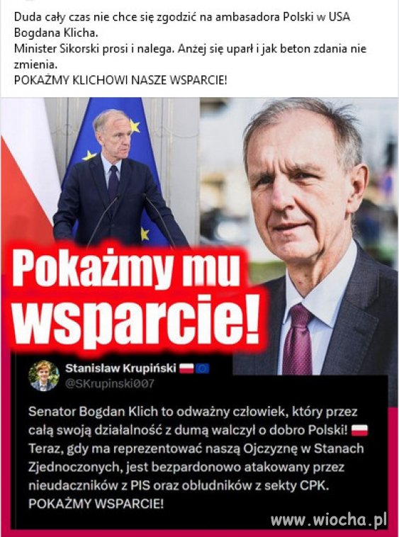Popieram kandydaturę pana Klicha na ambasadora