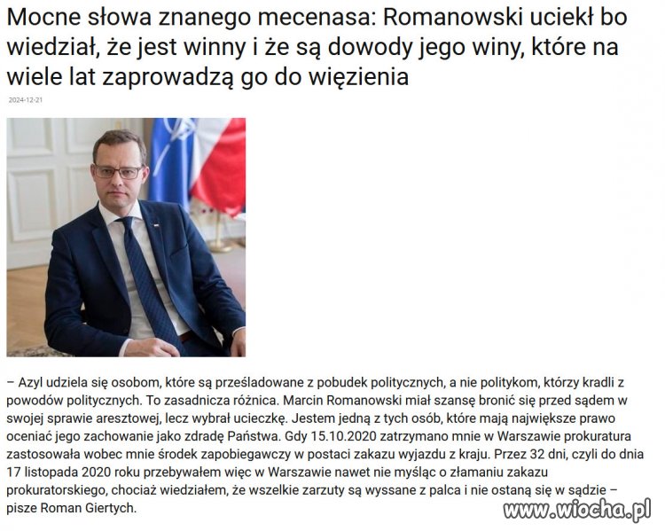 Romanowski uciekł bo wiedział, że jest winny i że są dowody jego winy