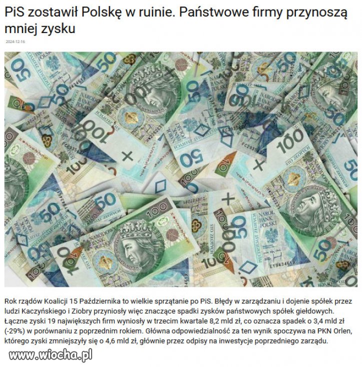 Rezultat 8 lat złodziejstwa PiSu w spółkach państwowych!