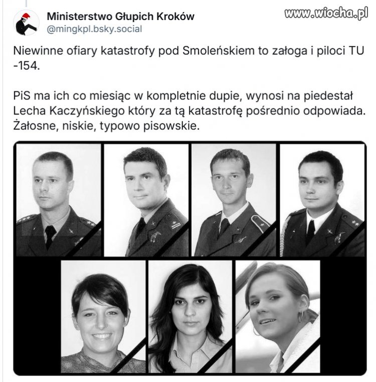 Niewinne ofiary katastrofy Smoleńskiej to załoga i piloci TU -154.
