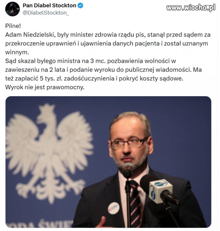 Tym razem pewnie zaczeka na uprawomocnienie się wyroku???