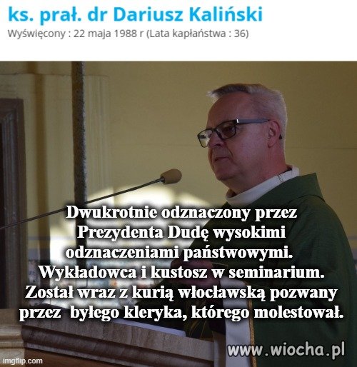 Molestowany przez niego kleryk żąda pół miliona zł.