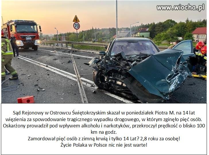 Jechał prawie 200 km na godz. i zabił pięć osób. 