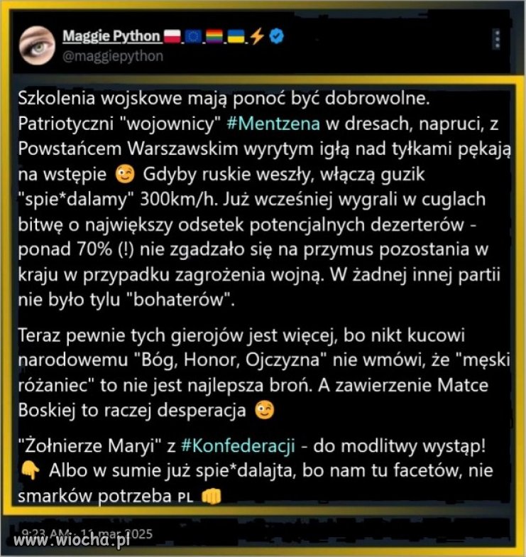 A w razie wojny? To wiadomi; bóg, honor... obczyzna!
