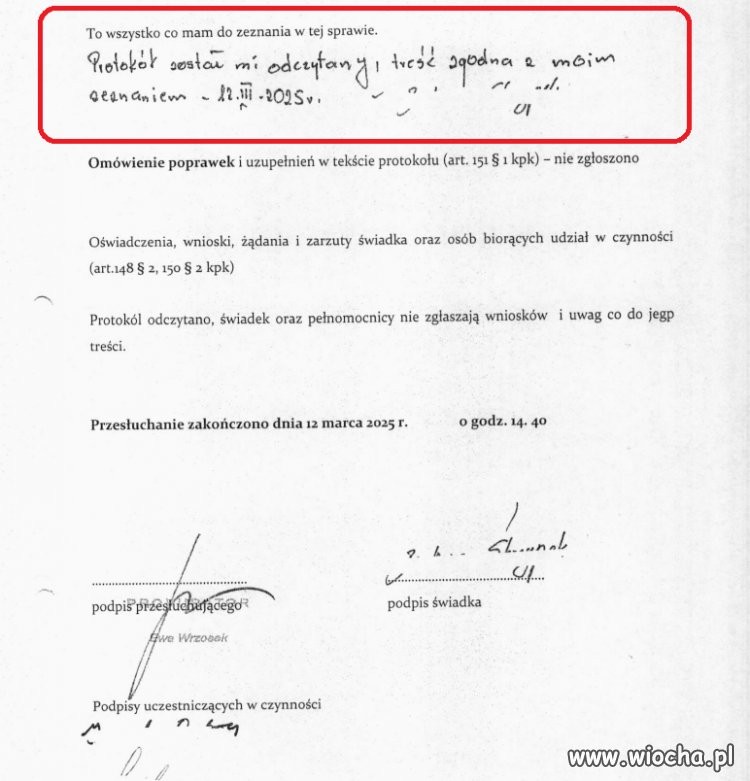 Protokół z przesłuchania pani Barbary