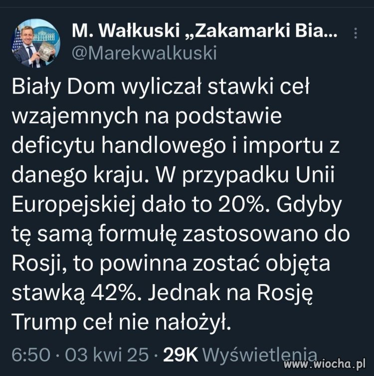 Ciekawe dlaczego Trumpek nie nałożył ceł na rosję 