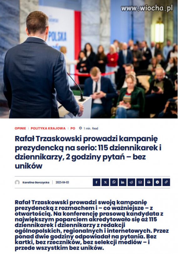 Trzaskowski stawia na transparentność, debatę i uczciwość