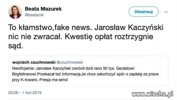 Mam nadzieję, że to nie prima aprilis