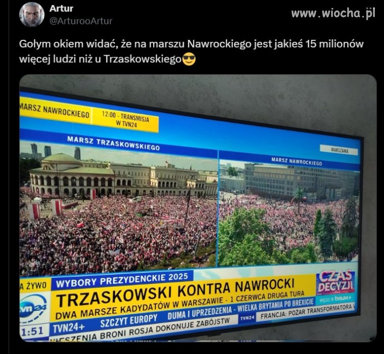 Trzeba wziąć  pod uwagę, że część zwolenników Nawrockiego przebrała się za Zorro i tym sposobem są mniej widoczni.