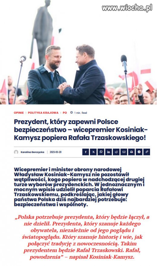 Poparcie dla Trzaskowskiego ma też wagę strategiczną.