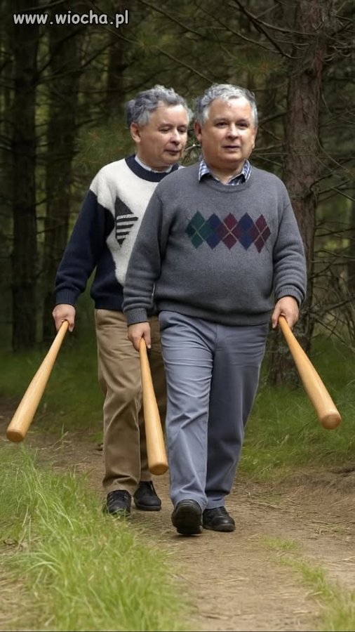 Bracia z kijami.