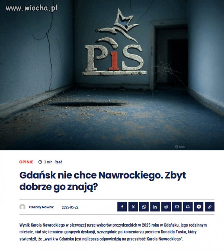 W rodzinnym Gdansku poparcie Nawrockiego 16,83% głosów