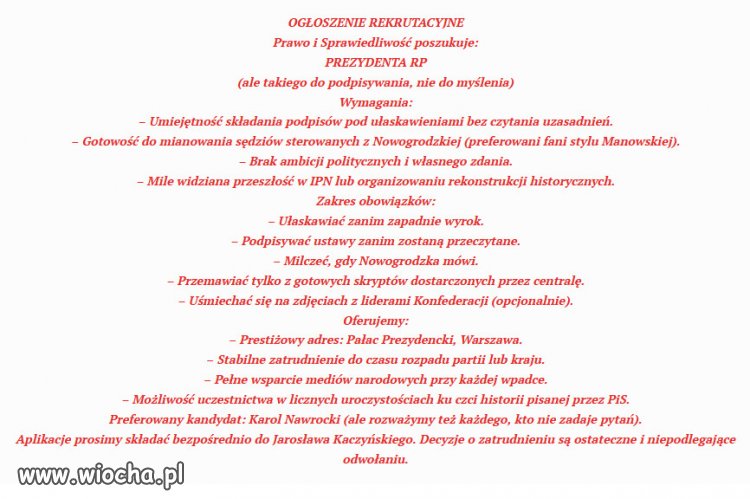 OGŁOSZENIE REKRUTACYJNE PiS o prace...