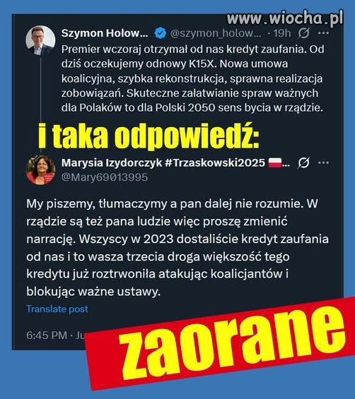 Szymon nie jesteś opozycją do rządu tylko KOALICJĄ