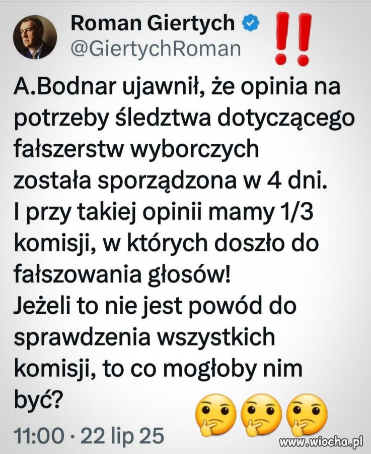 Nie przeliczenie całości głosów w sytuacji, gdy w 1/3 dotychczasowej próby badawczej