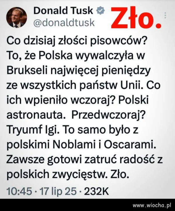 Wiadomo, im lepiej dla Polski tym gorzej dla PiSu!