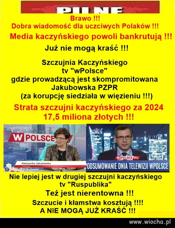 Szczujnia Kaczyńskiego tv "wPolsce" bankrutuje !