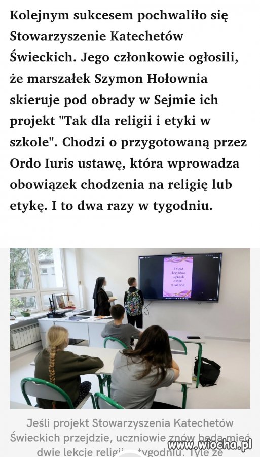 Hołownia skierował do prac Sejmu projekt Ordo Iuris dotyczący obowiązkowej ''nauki religii'' w szkołach. 