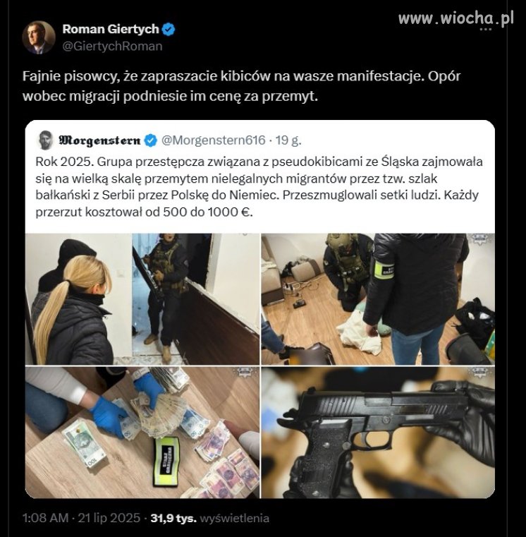 Kibole gangusy przewozlili. Pis wpuszczał, bosak o tym mówił, a teraz razem z Bąkiewiczem i jego kibolami podpalają Polskę. 