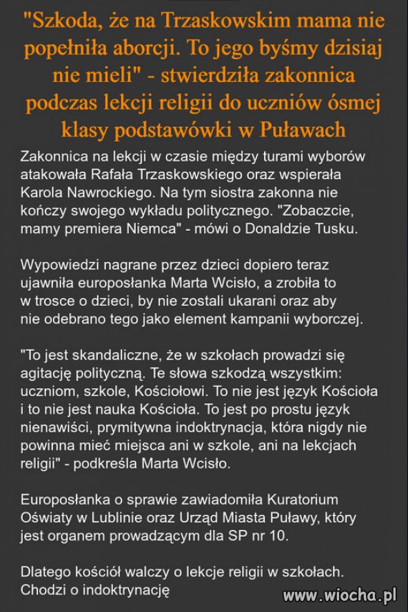 Tak wyglada indoktrynacja na lekcjach "religii"!