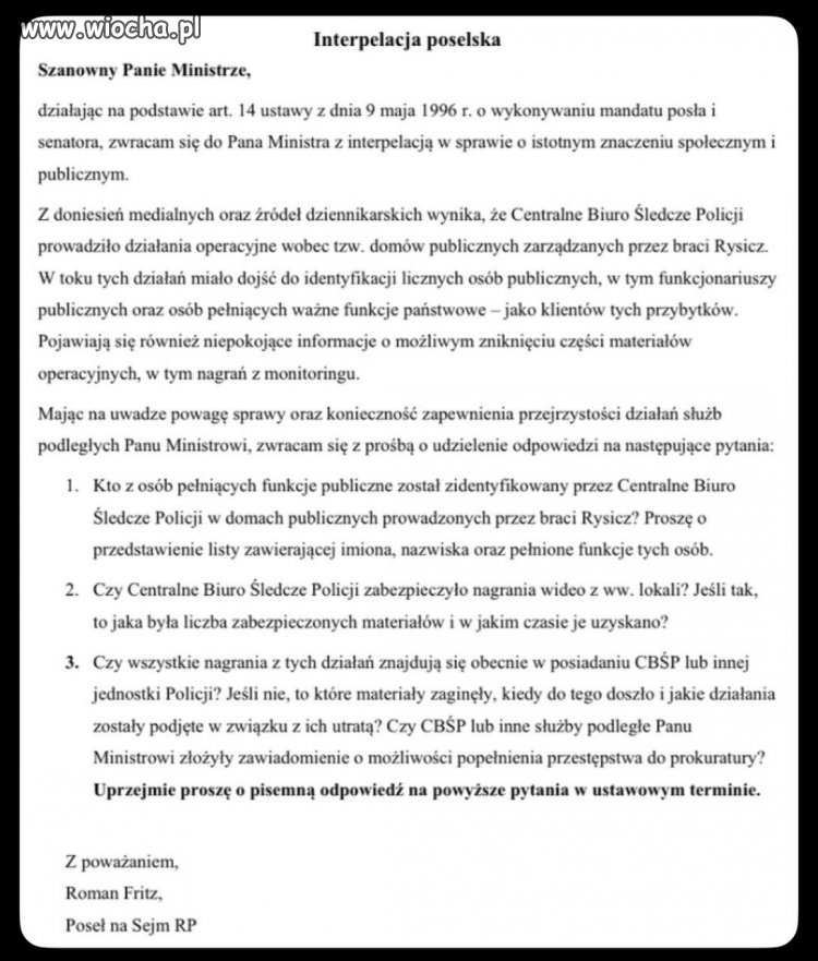 Interpelacja posła w sprawie afery podkarpackiej