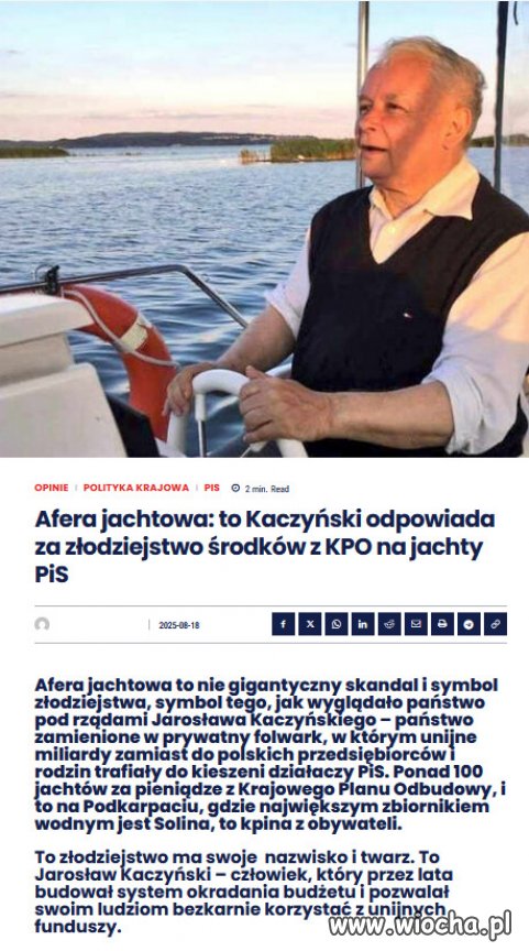 Afera jachtowa obnaża całą prawdę o Kaczyńskim. 